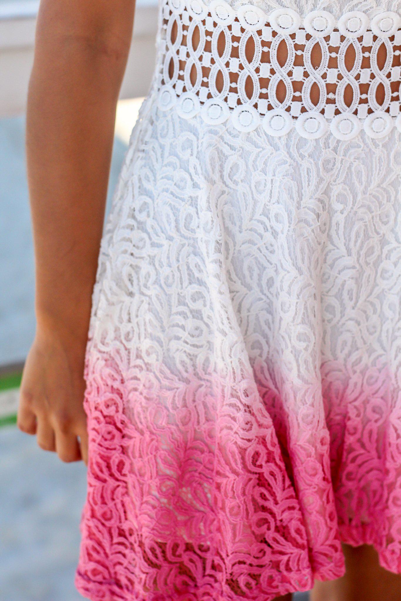 Ivory and Rose Dip Dye Short Dress