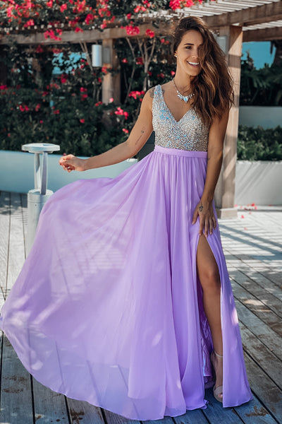 Lifestyle lavender maxi dress with silver jewels
