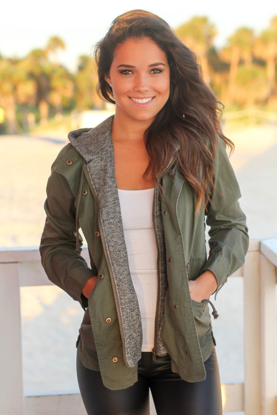 Olive Utility Jacket with Gray Hood | Jackets – Saved by the Dress