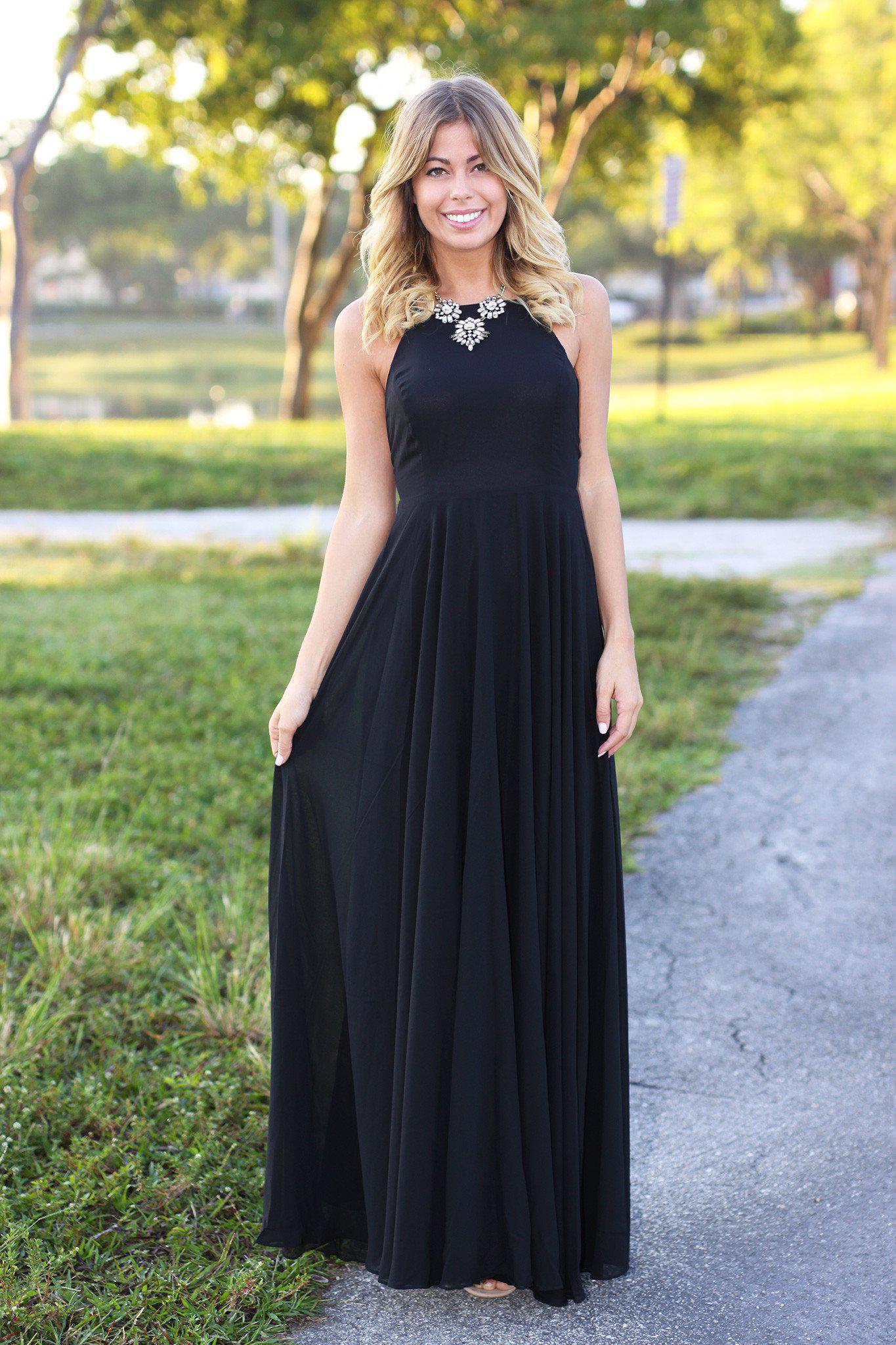 Black Maxi Dress with Crisscross Back Open Back Maxi Dress Saved by the Dress