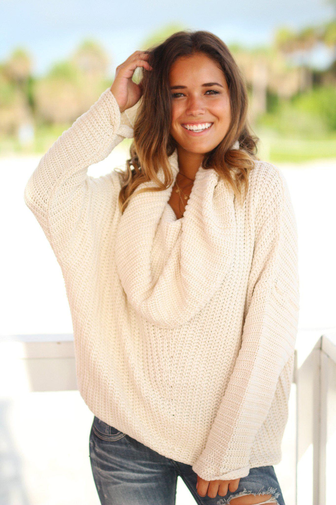 white christmas dresses Cream Cotton oversized sweater dress main image 0