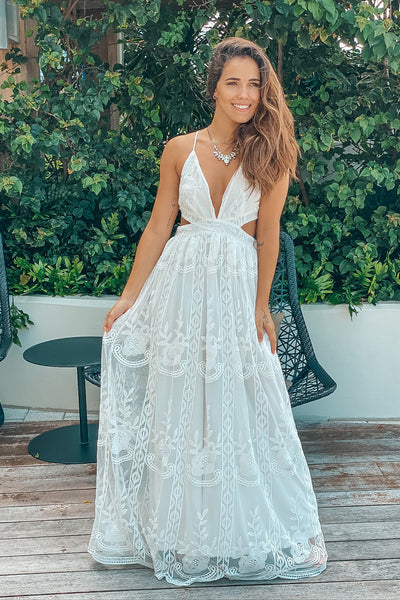 Lifestyle ivory lace maxi dress with cutouts