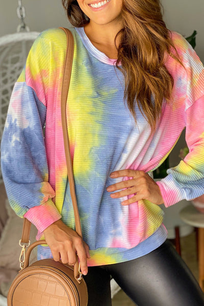 Lifestyle multi colored ribbed tie dye top