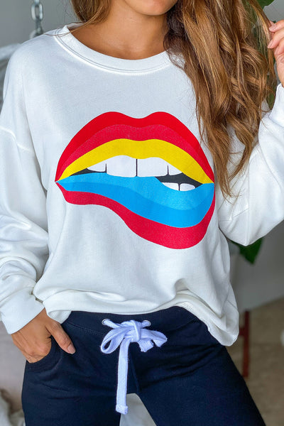 Lifestyle off white rainbow lip sweater