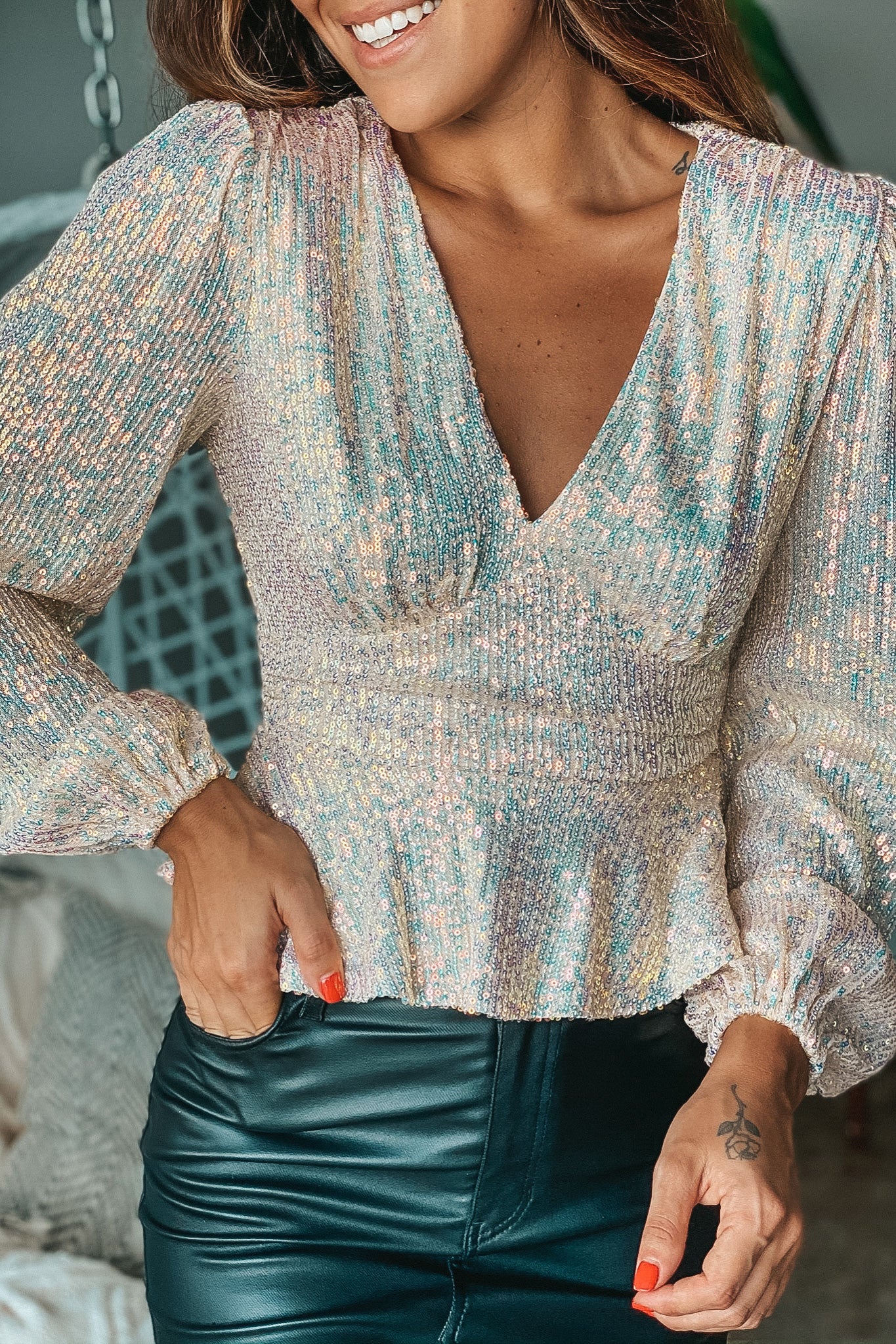 Lifestyle opal sequin top with long sleeves