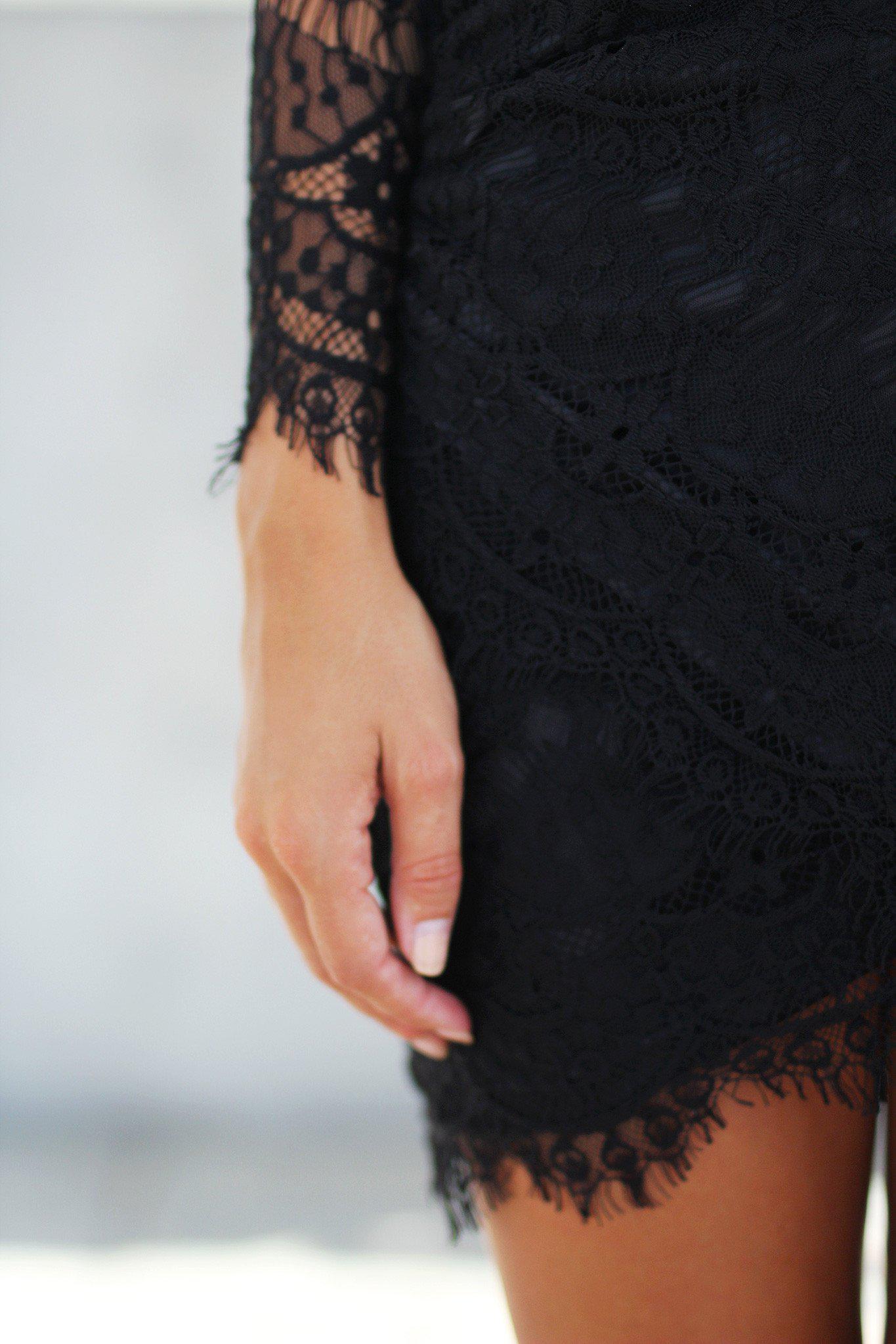 Black Lace Dress with 3/4 Sleeves