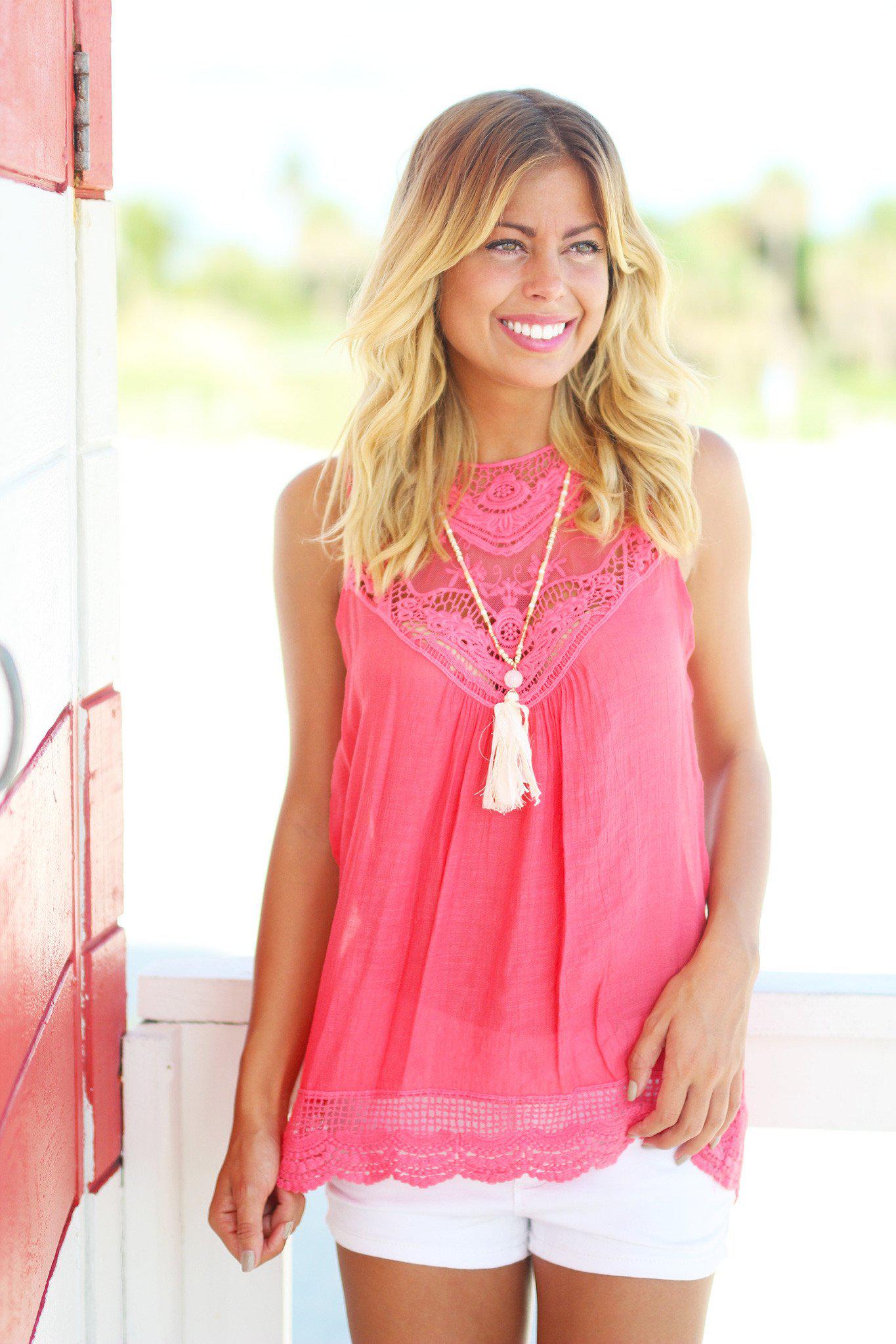  Coral Lace Top