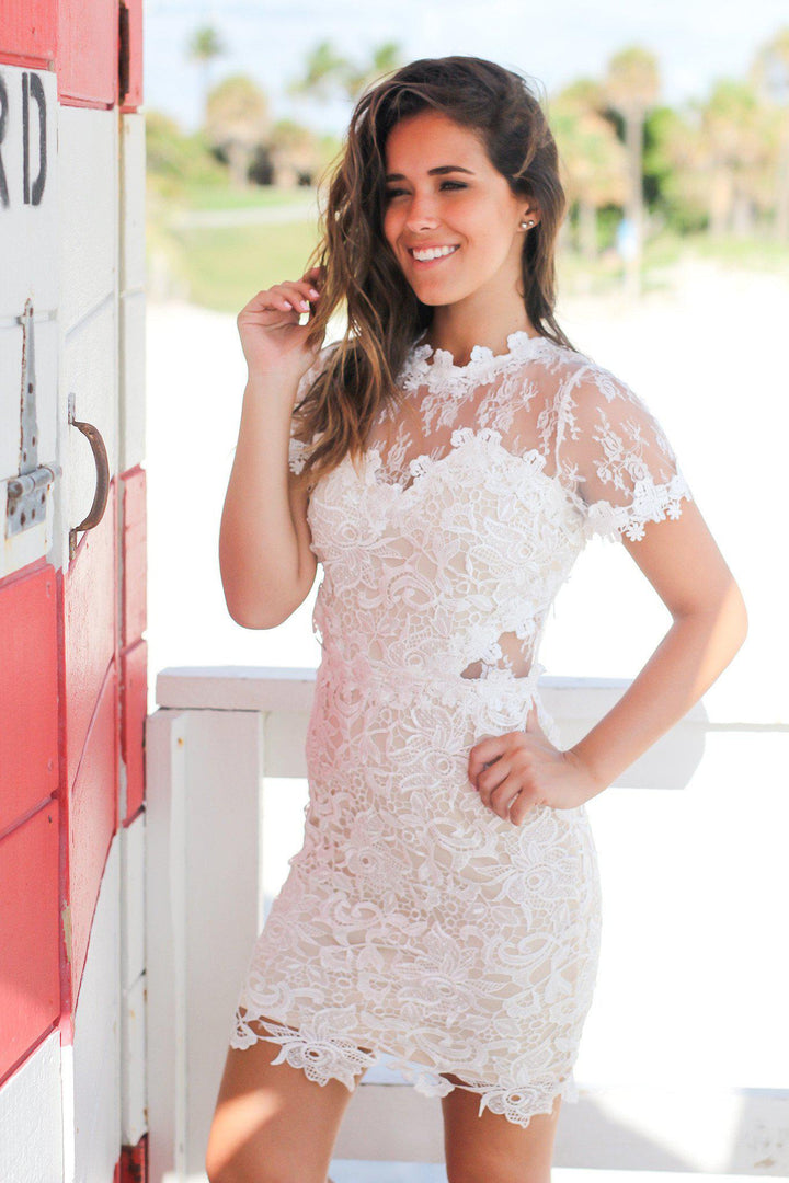White and Nude Lace Short Dress | Cocktail Dresses Saved by the Dress White and Nude Lace Short Dress | Cocktail Dresses Saved by the Dress