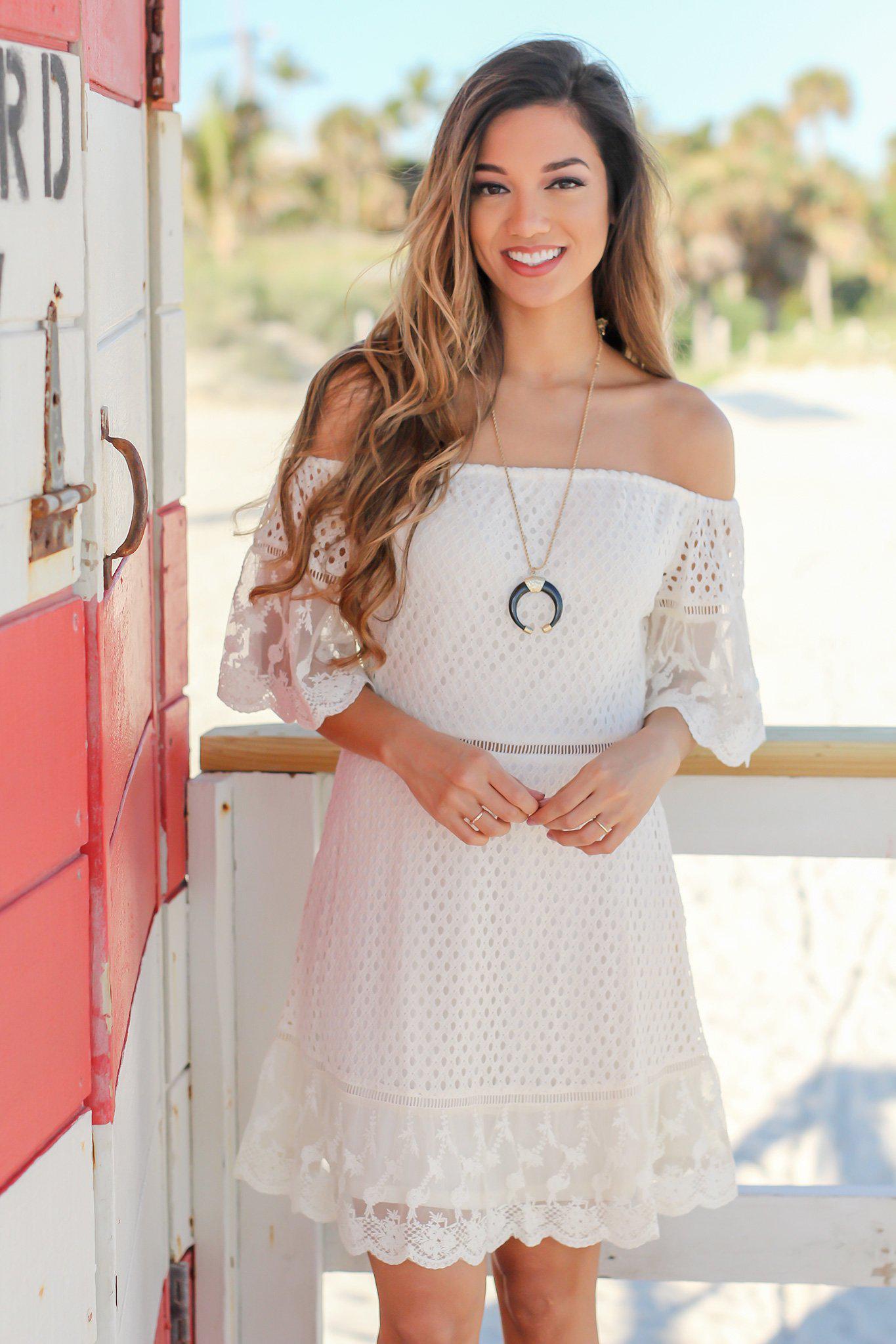 Cutout Shoulder Lace Tasseled Short Dress main image 1