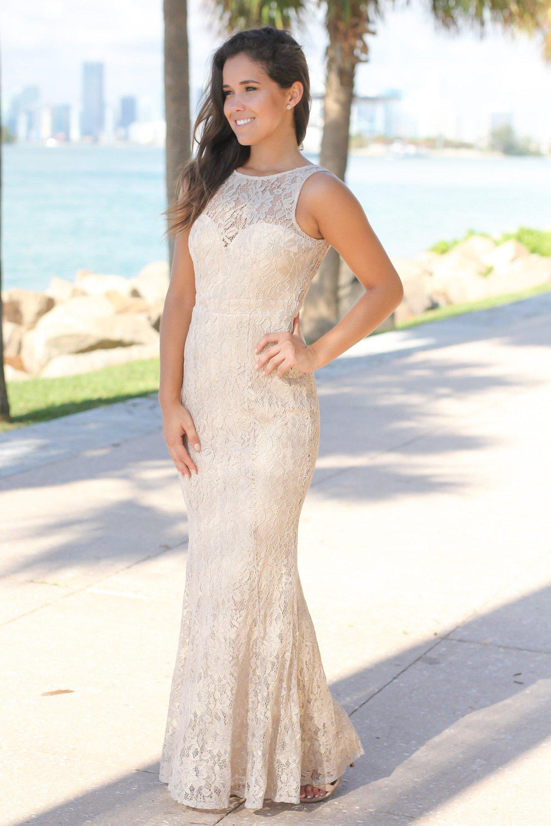 Gray and Gold Lace Maxi Dress with Open Back | Beautiful Dresses Saved by the Dress Gray and Gold Lace Maxi Dress with Open Back | Beautiful Dresses Saved by the Dress