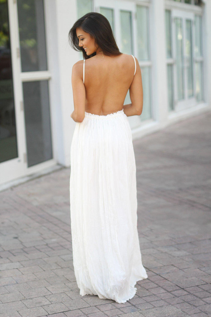 White Lace Maxi Dress with Open Back and Frayed Hem | Maxi Dresses Saved by the Dress White Lace Maxi Dress with Open Back and Frayed Hem | Maxi Dresses Saved by the Dress