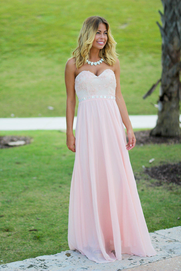 Pink and Beige Lace Top Maxi Dress | Pink Maxi Dress