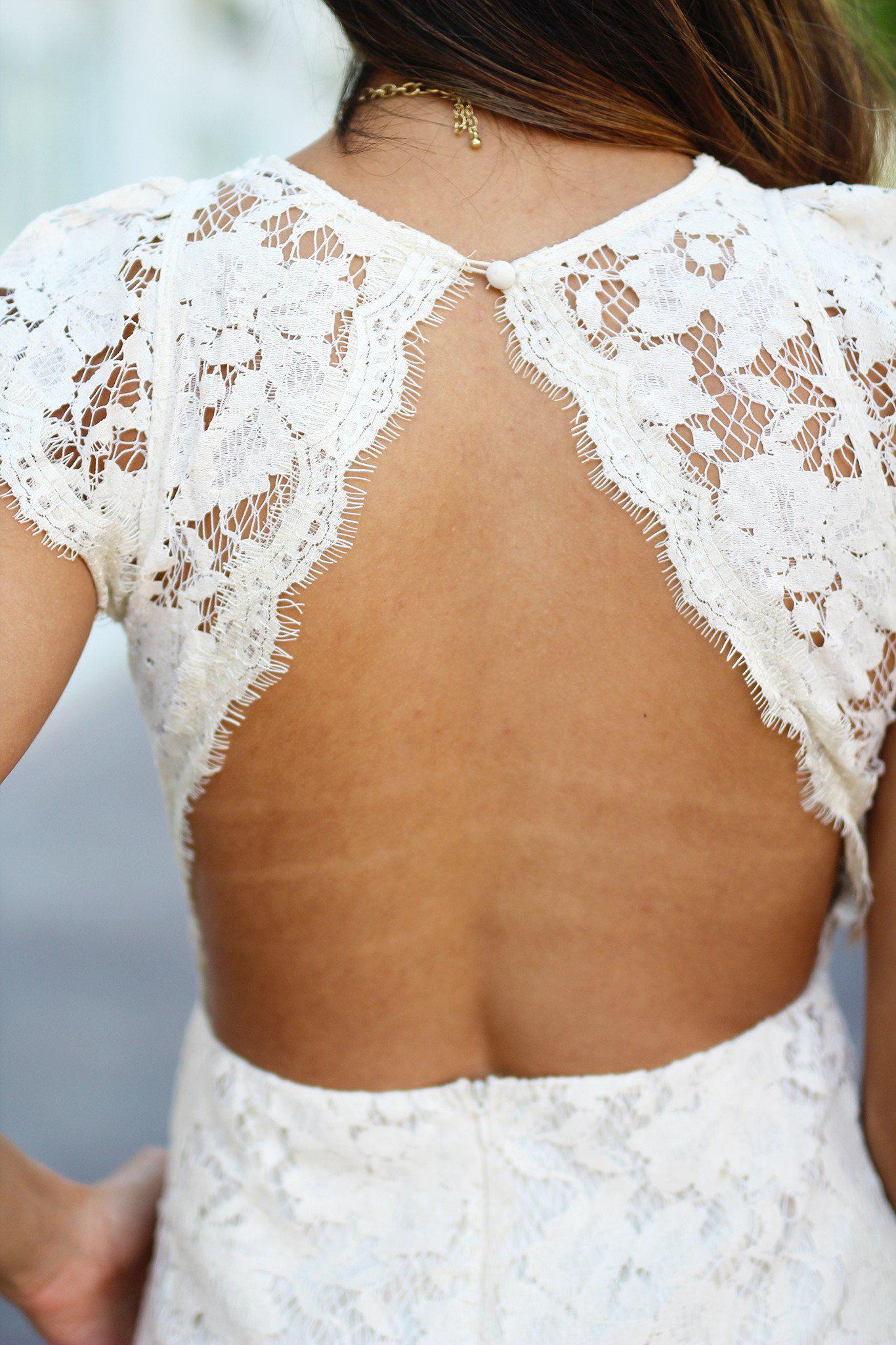 Natural Lace Dress with Open Back