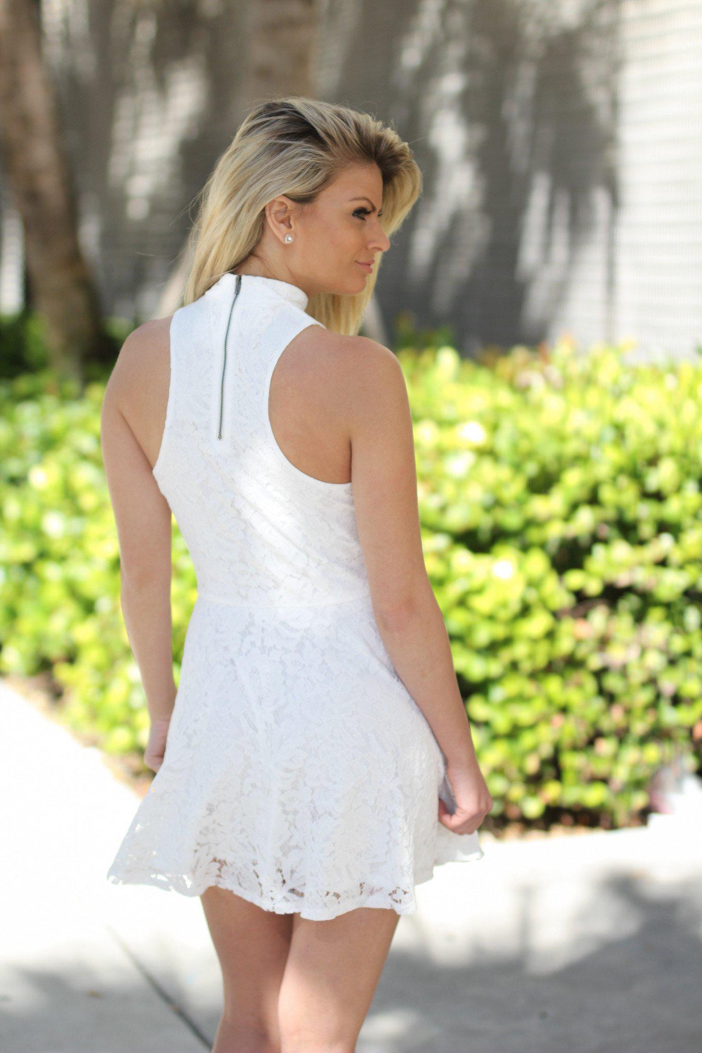 White Lace Sleeveless Short Dress White Lace Sleeveless Short Dress