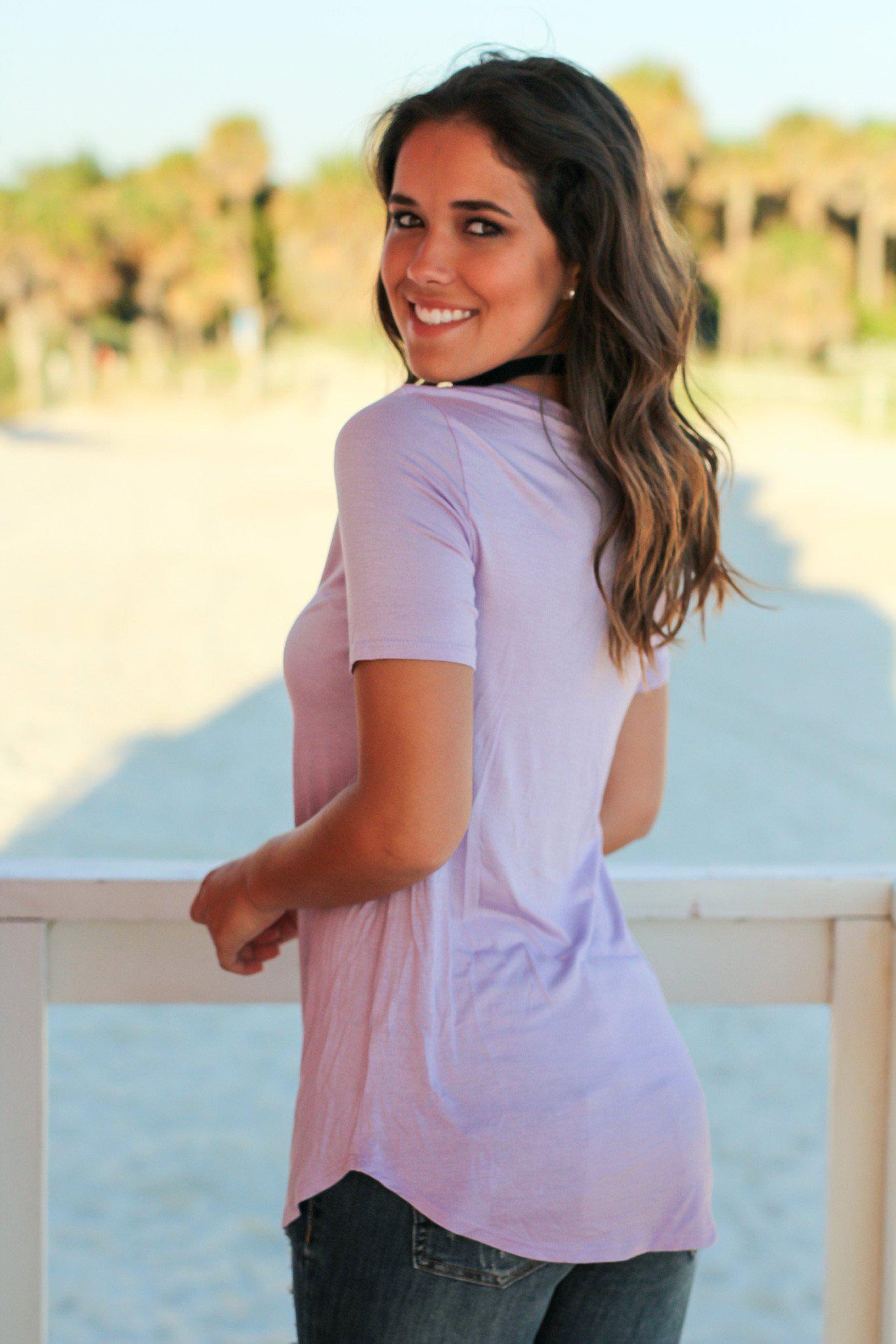 Lavender Criss Cross Top with Short Sleeves