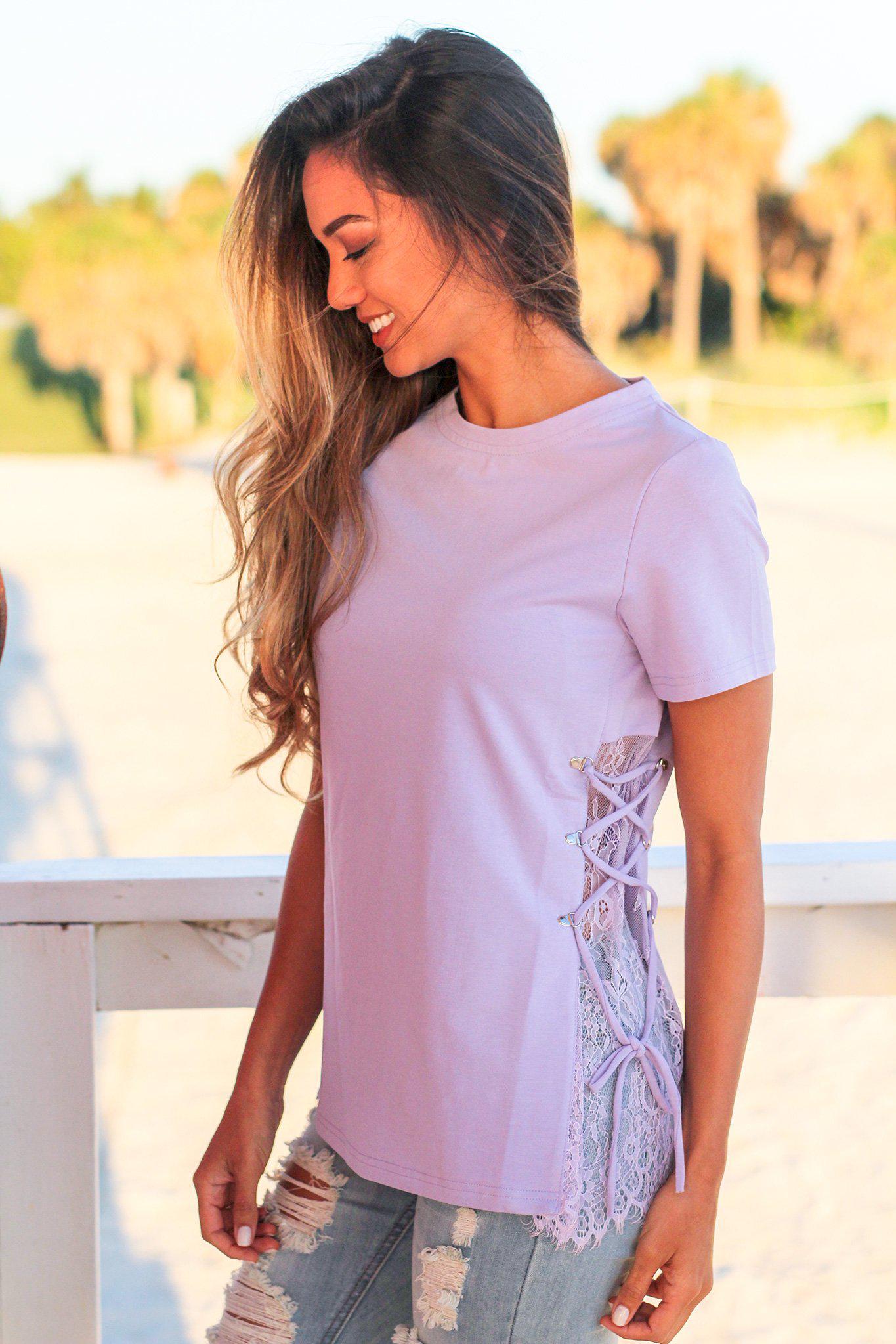 Lavender Top with Lace Up Sides