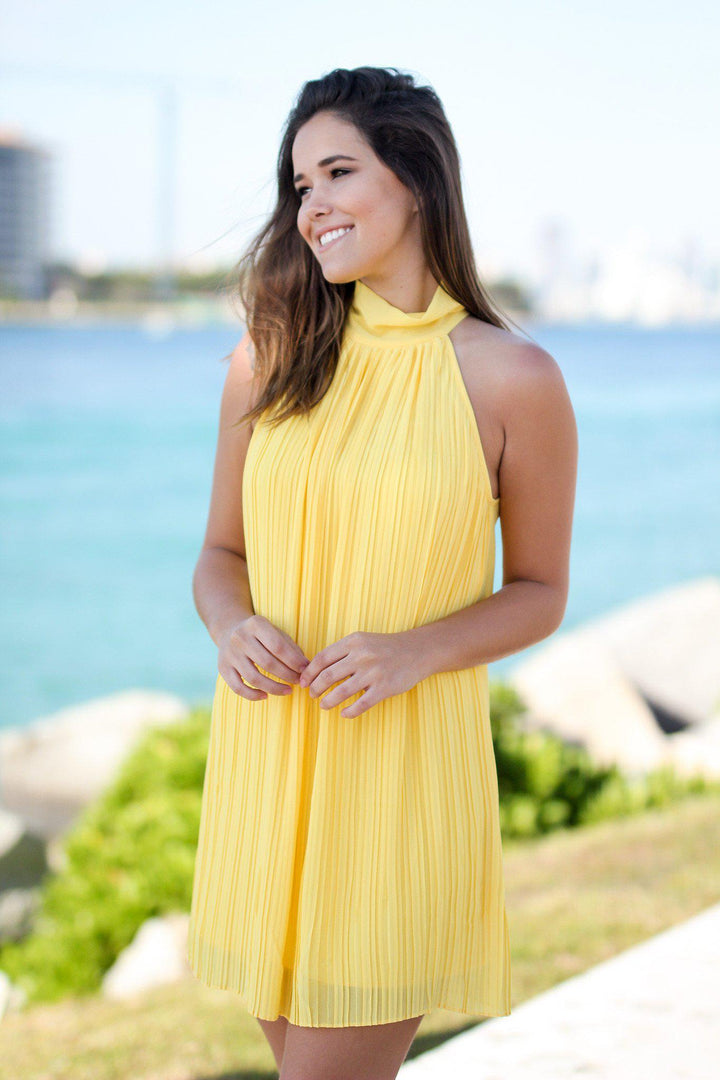 Lemon High Neck Pleated Dress Lemon High Neck Pleated Dress