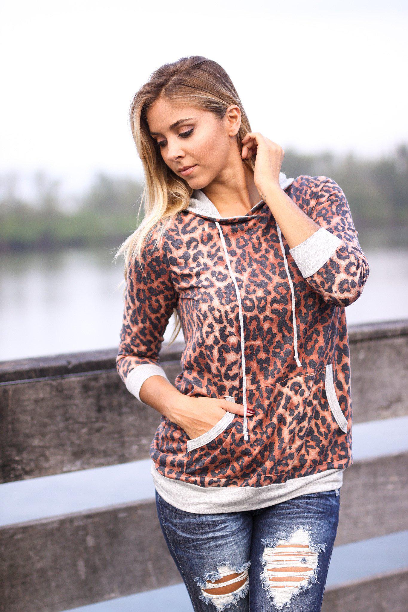 Leopard Print Hoodie with Front Pocket