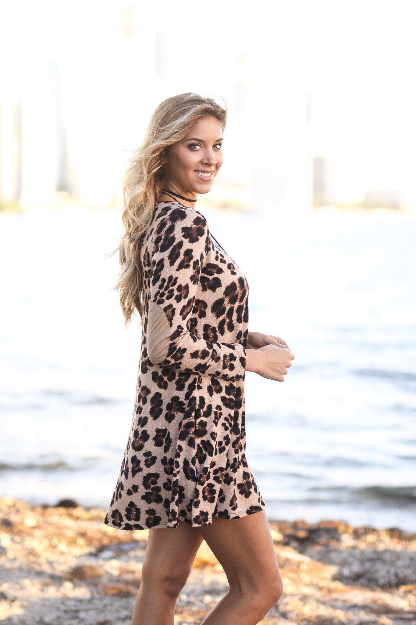 Leopard Short Dress with Elbow Patches