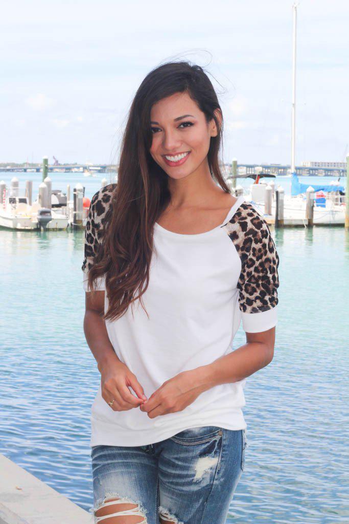 Ivory And Leopard Sleeve Top