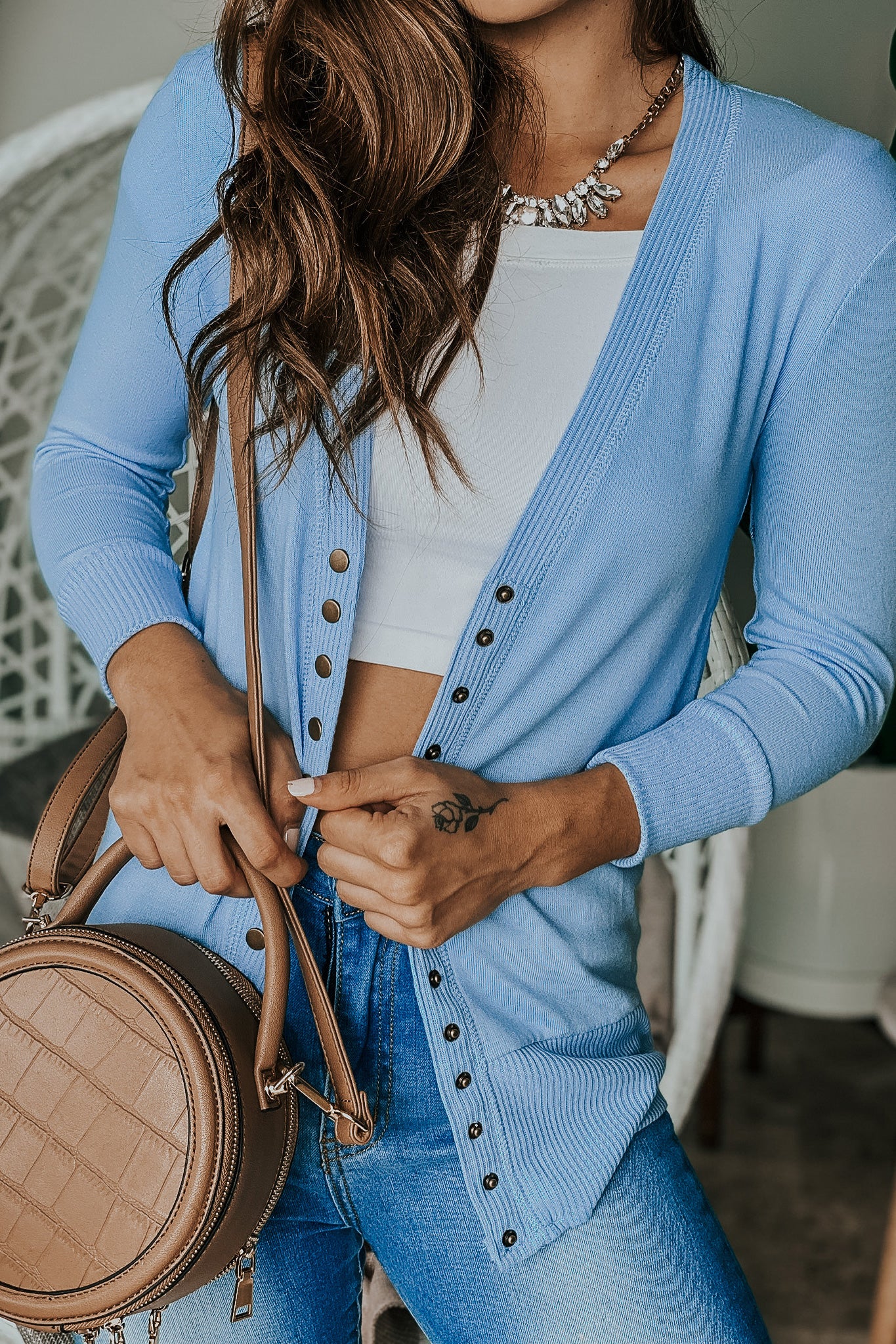 Light Blue Cardigan with 34 Sleeves