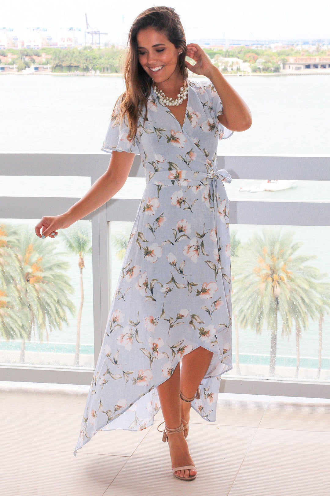 Light Blue Floral High Low Wrap Dress | Cute Dresses  Saved by the Dress