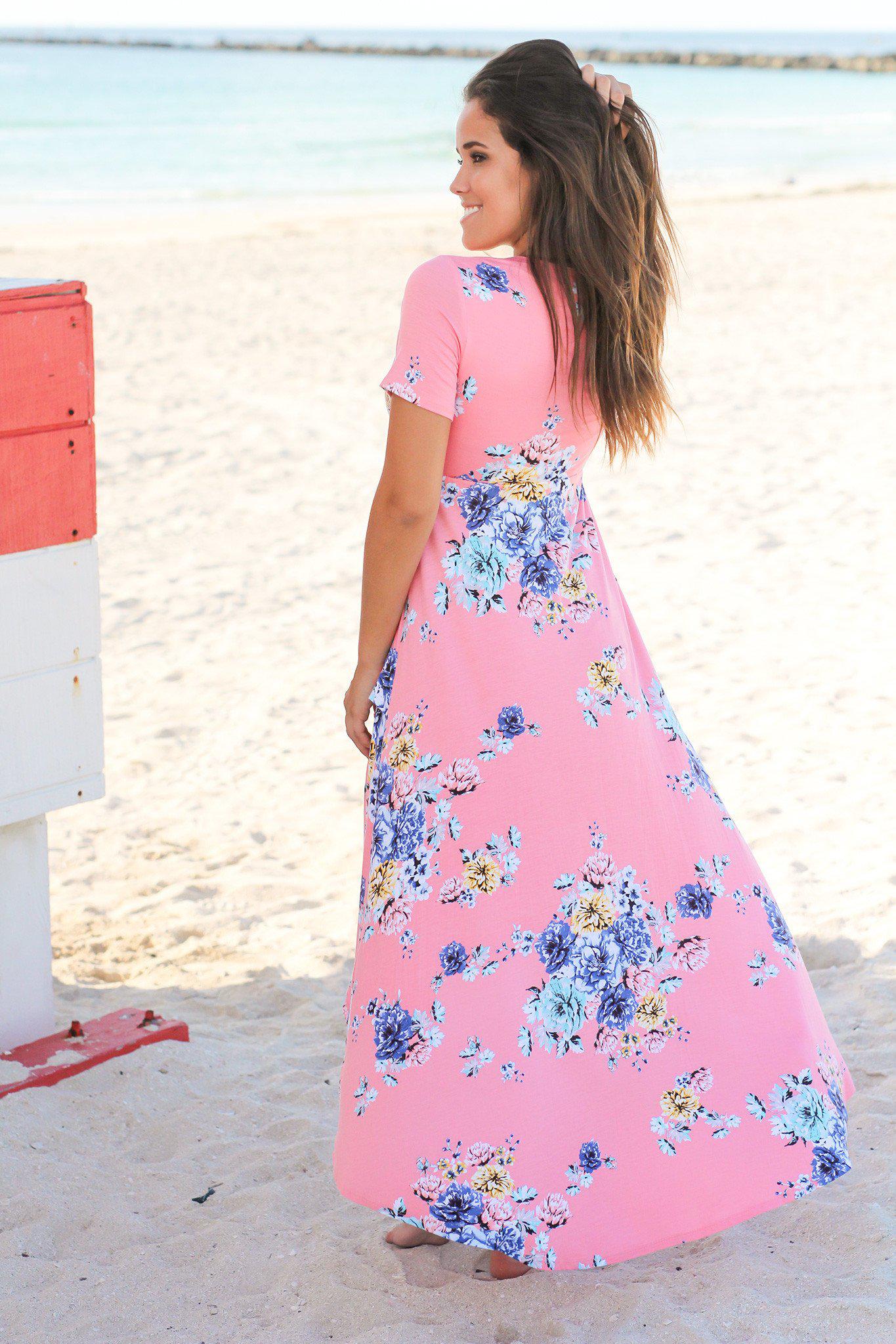 Light Coral Floral High Low Dress