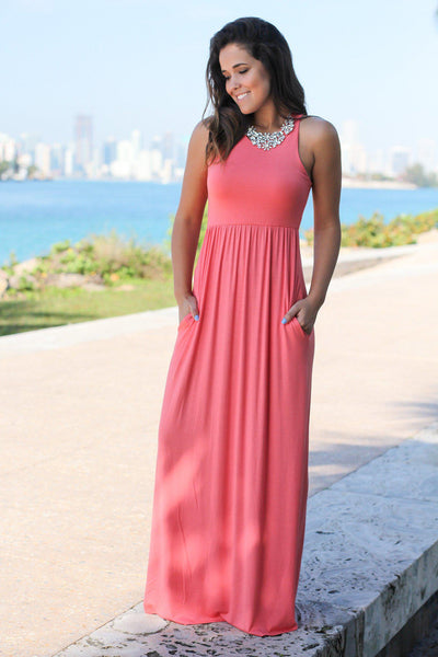 Light Coral Maxi Dress with Pockets