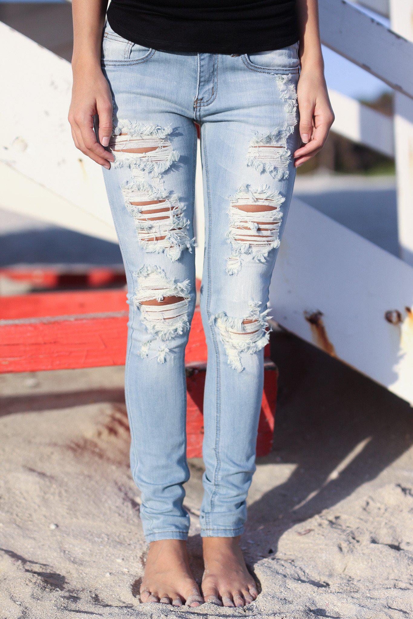 Light Denim Destroyed Skinny Jeans