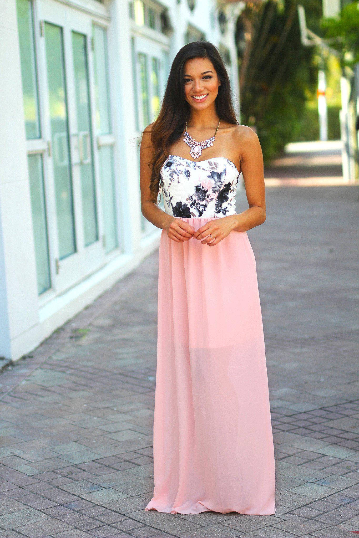 Light Pink Maxi Dress With Floral Top