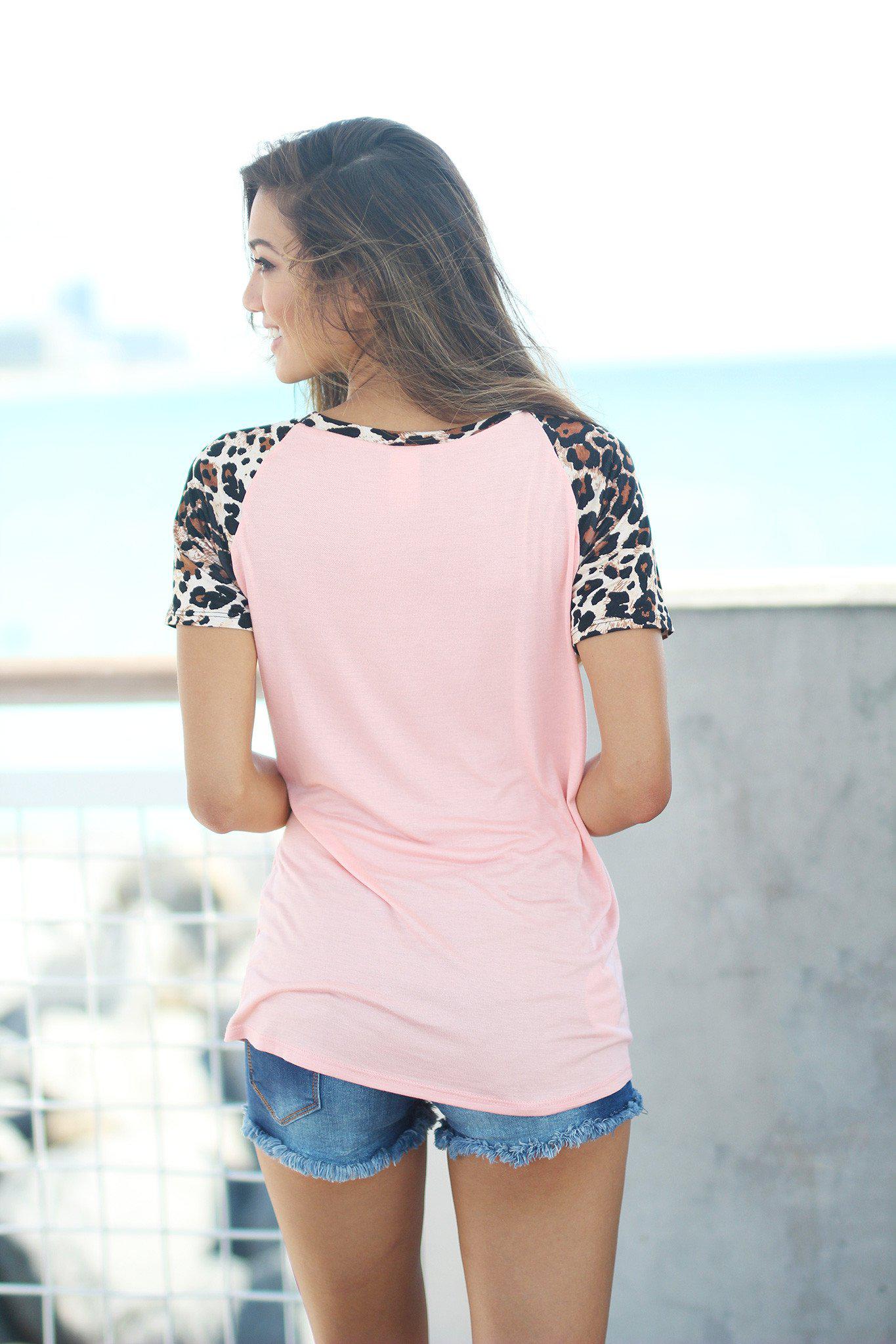 Light Pink Top with Leopard Sleeves