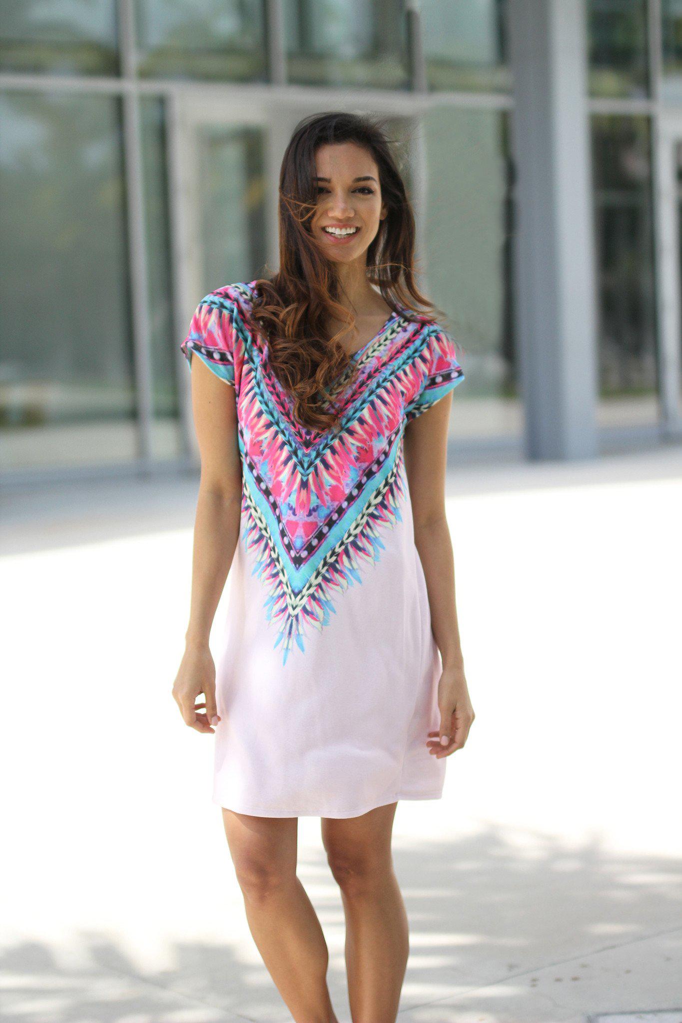 Light Pink Tribal Tunic Dress