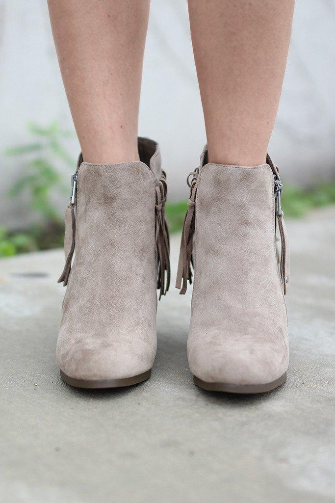 Beige Fringe Booties