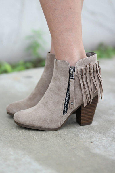 Beige Fringe Booties