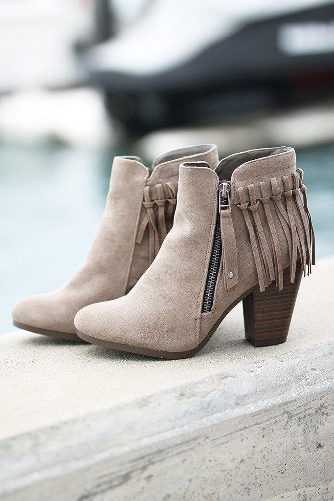 Beige Fringe Booties