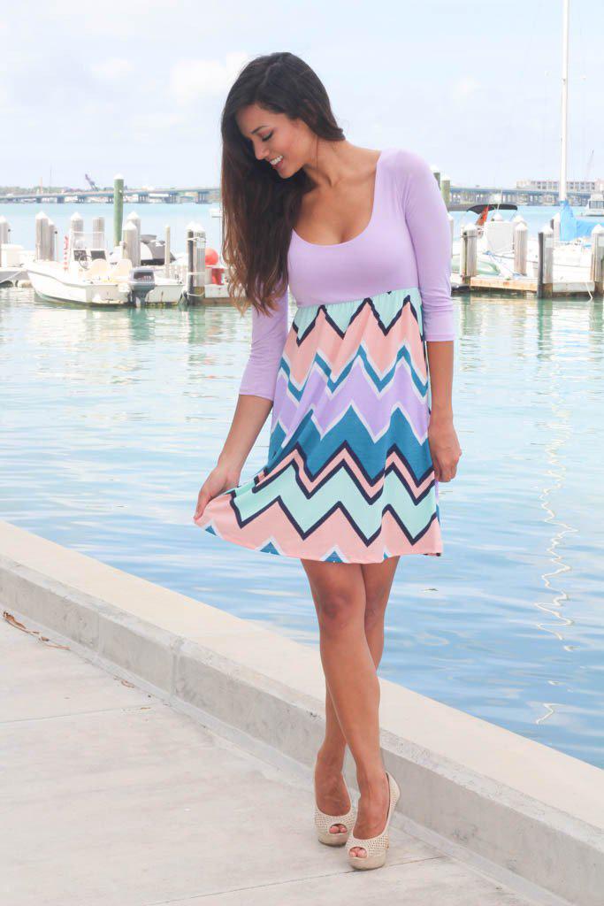 Lilac Chevron Dress with 3/4 Sleeves