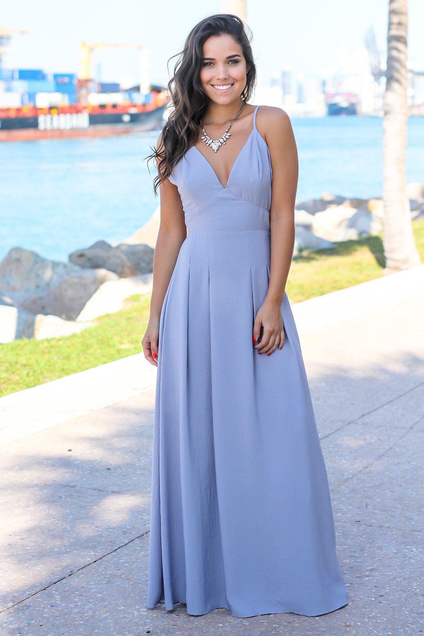 Lilac Gray Maxi Dress with Open Back