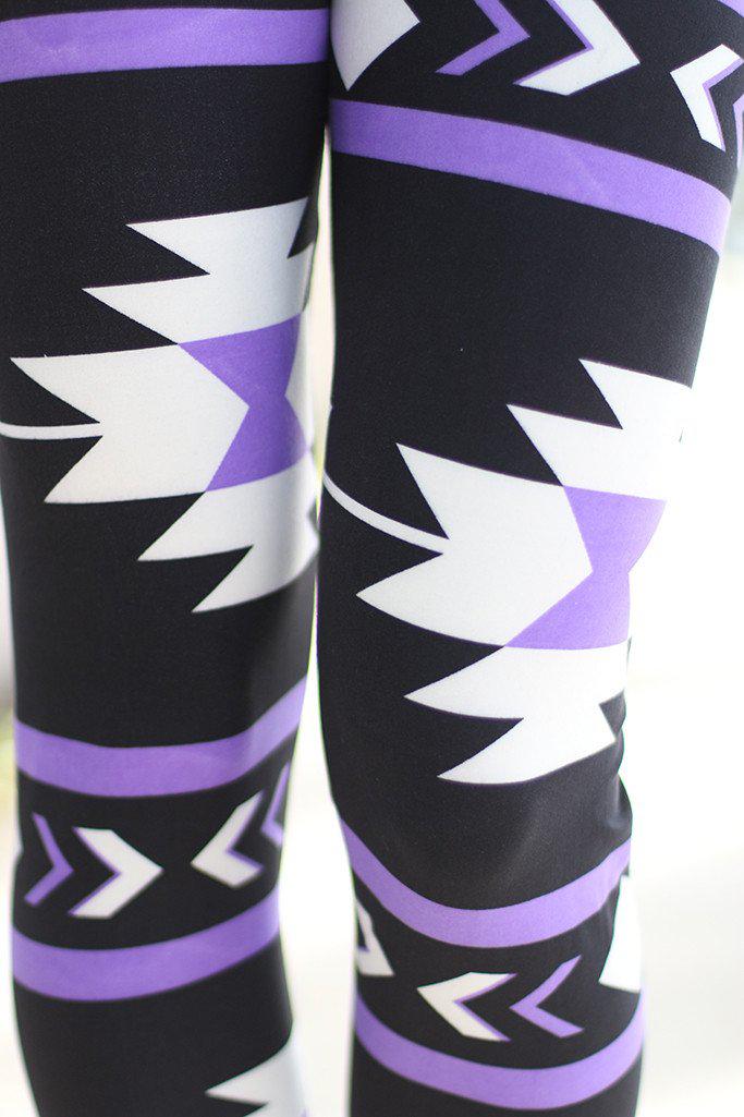 Lilac And Black Tribal Print Leggings