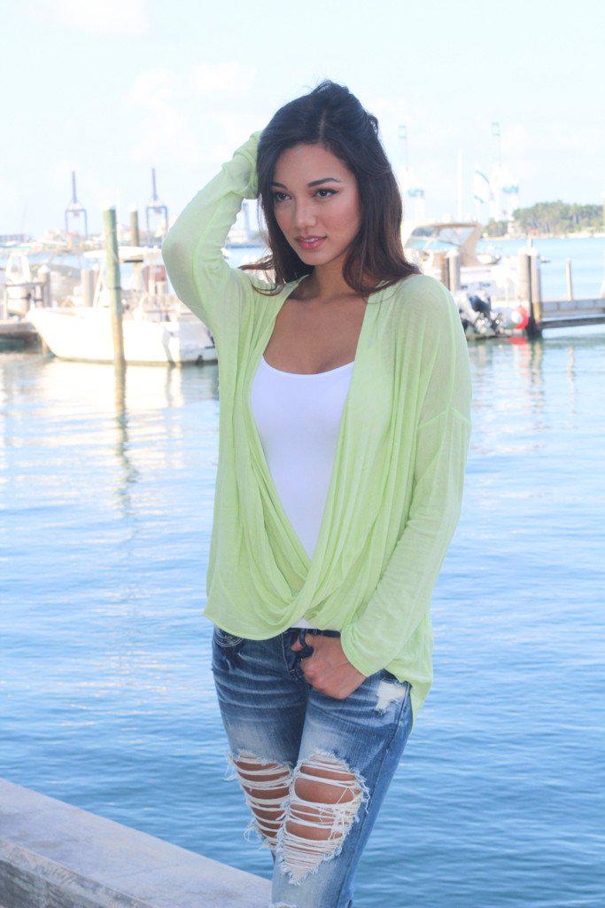 Lime High Low Top With Knotted Front
