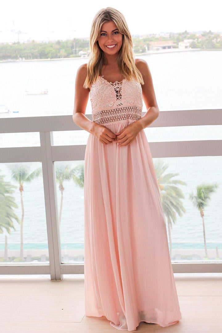 Dusty Pink Maxi Dress with Crochet Top