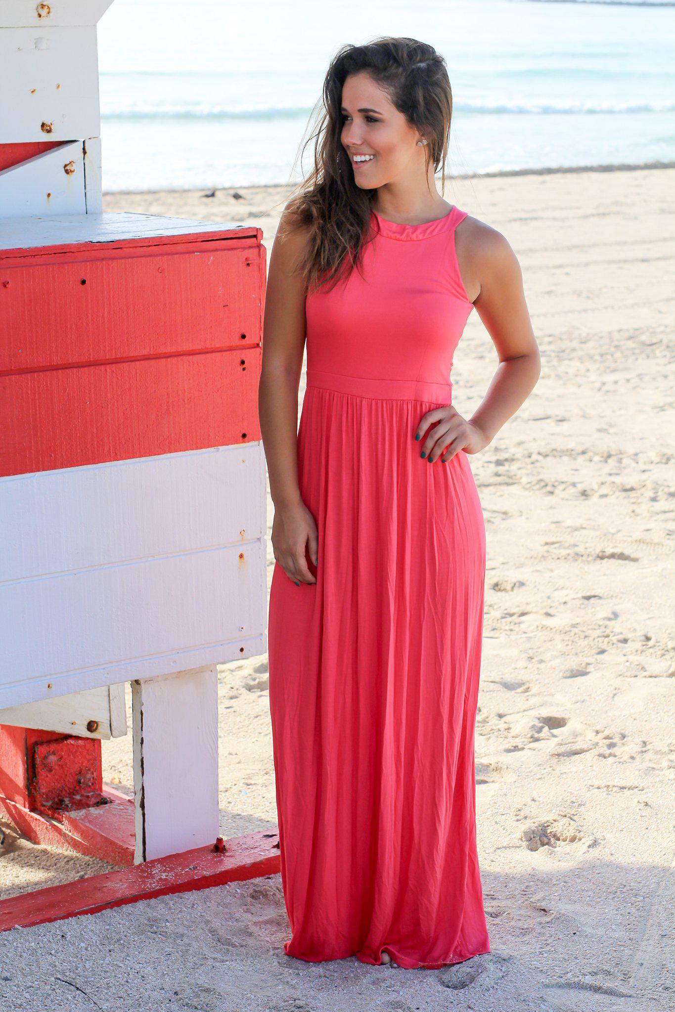 Pink Halter Neck Maxi Dress with Keyhole Back | Online Boutiques ...