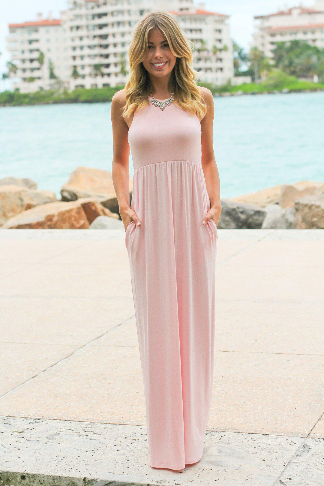 pink dress beach Light Pink Maxi Dress with Pockets | Black Maxi Dress