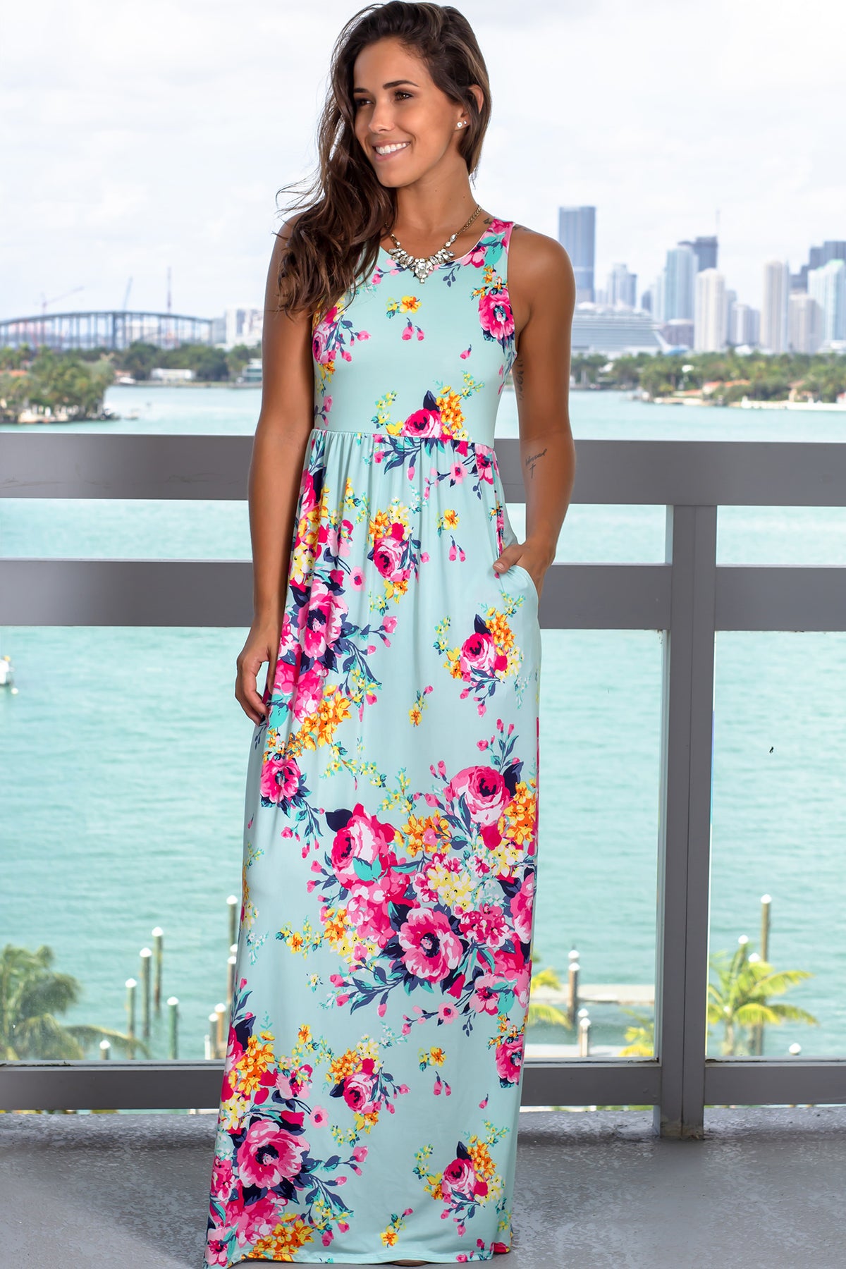 Mint Floral Racerback Maxi Dress with Pockets | Maxi Dresses – Saved by ...