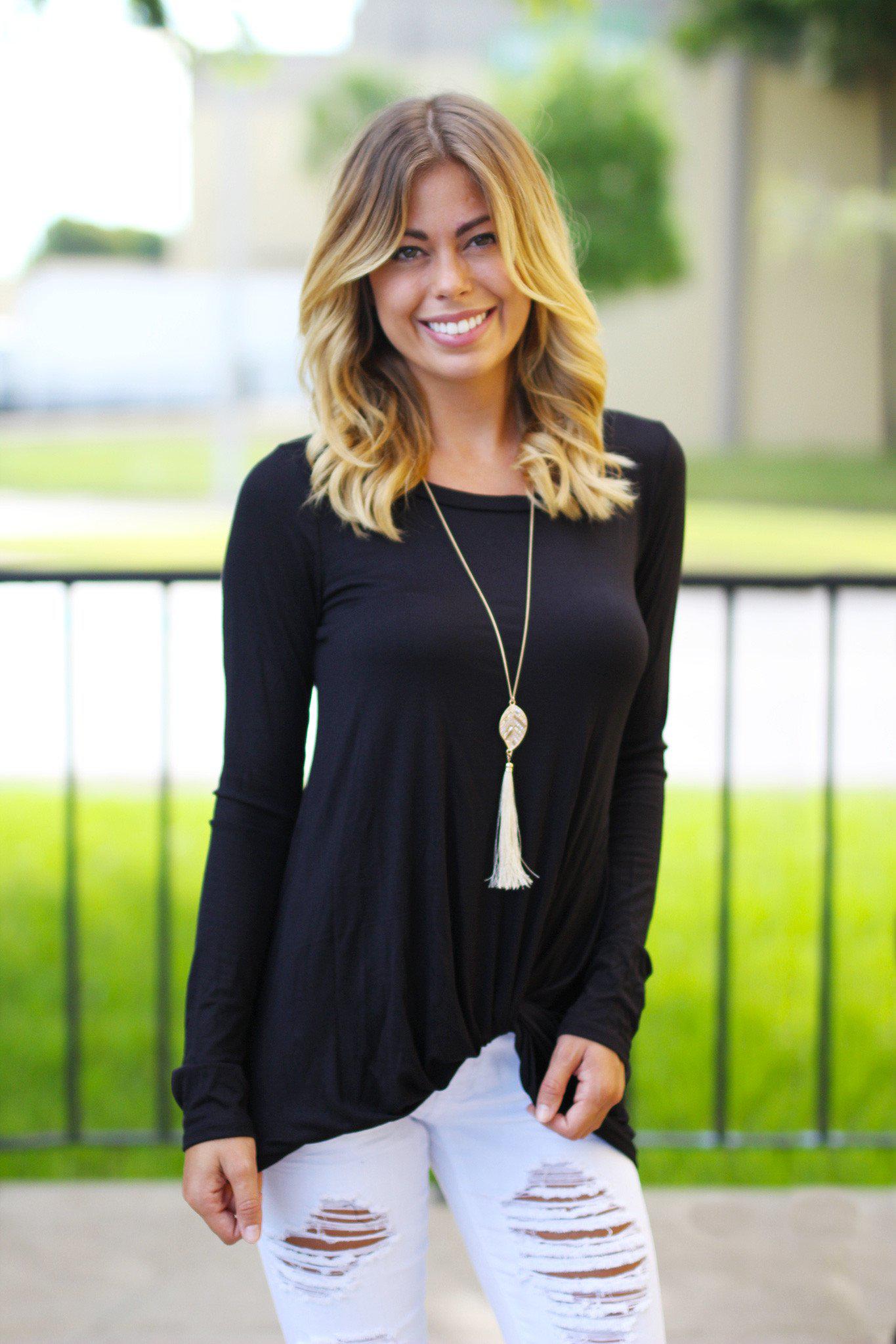 Black Long Sleeve Top With Knot