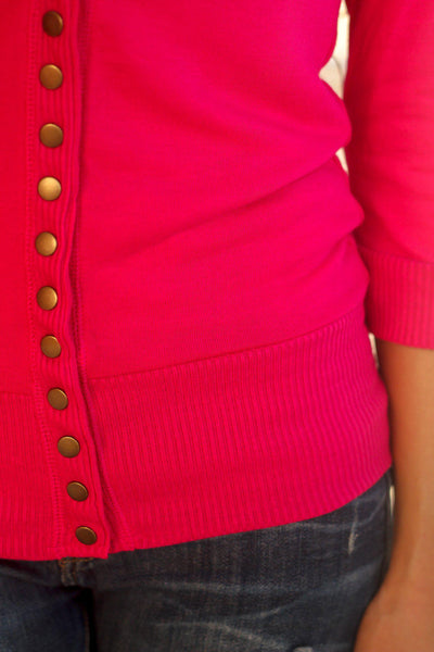 Magenta Cardigan with 3/4 Sleeves