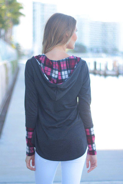 Charcoal and Plaid Printed Hooded Tunic