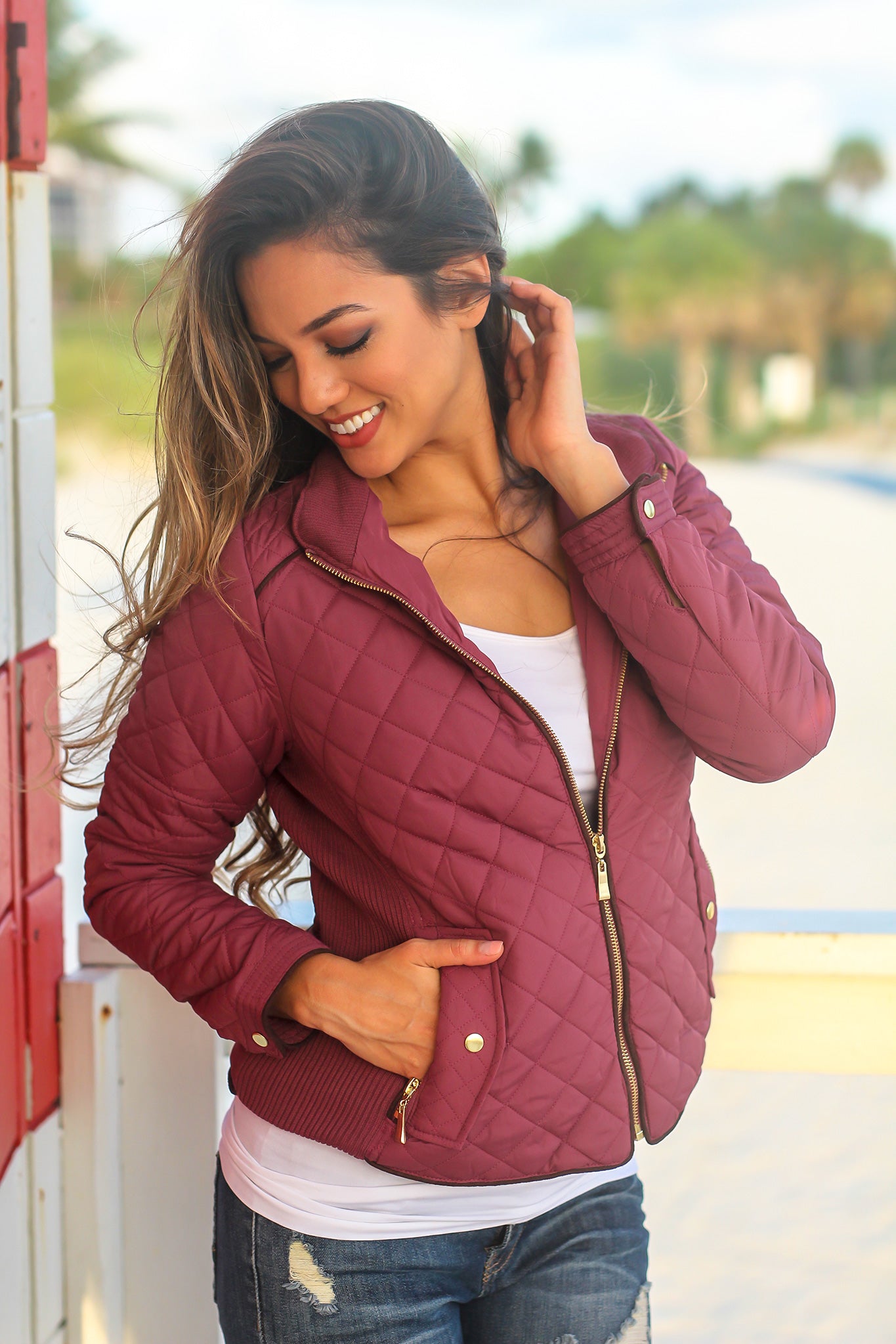 Maroon Quilted Jacket