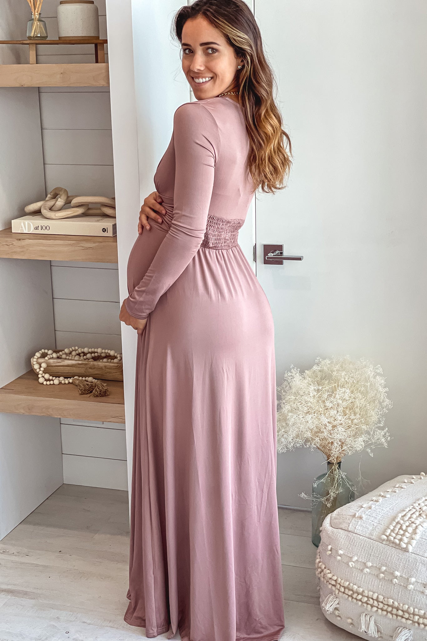 Blush Maternity Maxi Dress with Long Sleeves | Saved By The Dress Saved by the Dress Blush Maternity Maxi Dress with Long Sleeves | Saved By The Dress Saved by the Dress