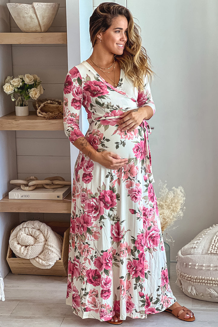 pink and white maternity dress Tiffany Rose Amelia Lace Maternity Dress Short Cameo Rose Pink