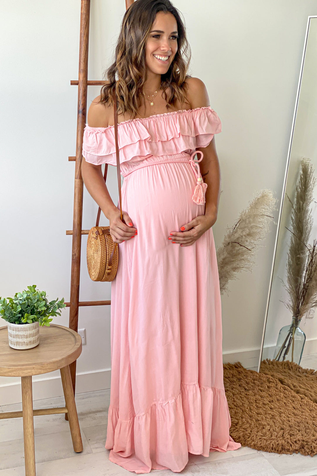 pink maternity dress maxi Off Shoulder Waist Tie this ever Women's Knee-Length Turtleneck Cable Size:XXL/18-32-33 Glamorous Gold Metallic Maxi Dress
